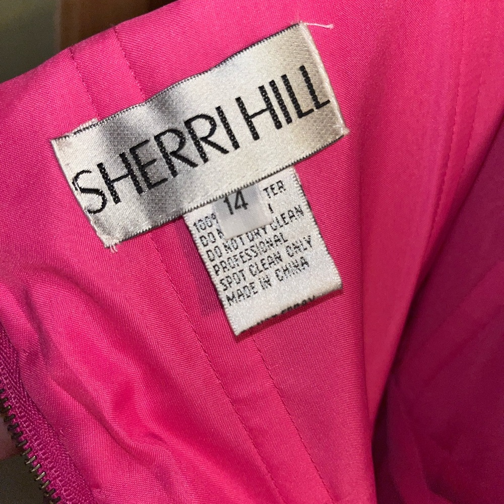 Sherri Hill Hot Pink Satin Prom Dress with Crystal Embellishments - Picture 3 of 4